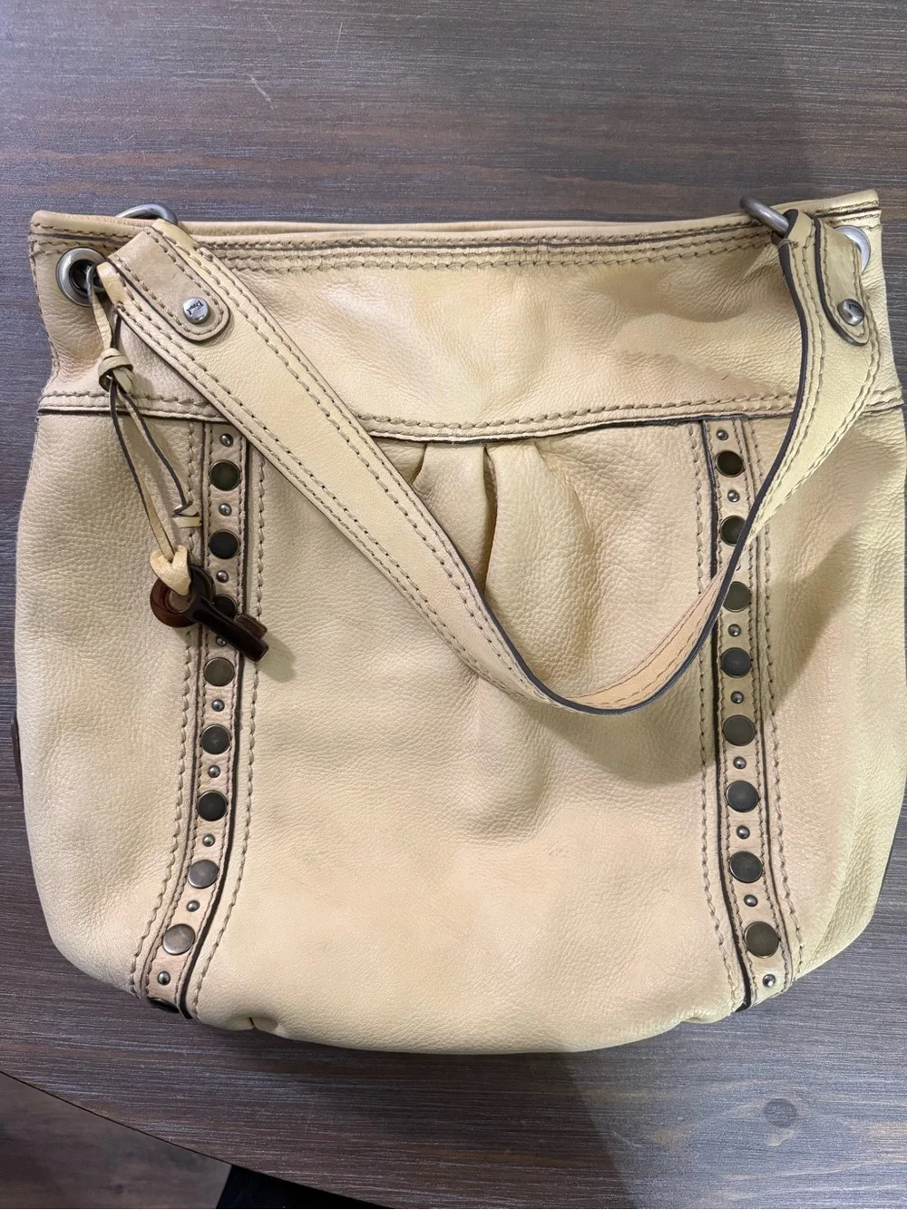 Vintage Y2K Fossil Genuine Leather Yellow Studded Hobo Shoulder Bag